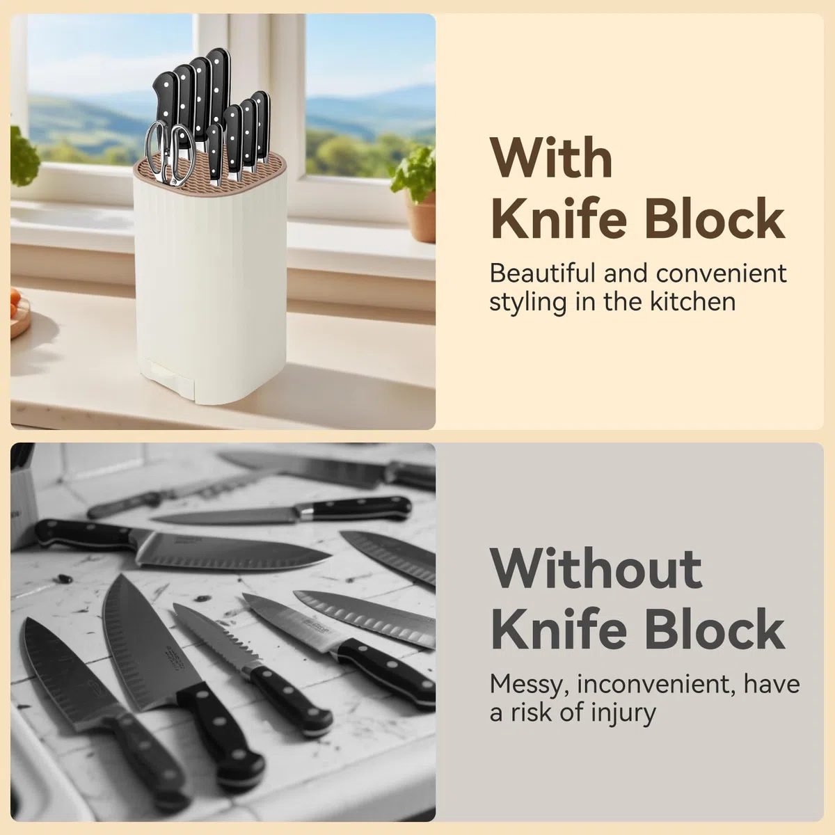 Ceppo Coltelli da Cucina Vuoto, Universal Porta Coltelli con Cote Integrata, Moderno Staccabile Portacoltelli Set Ceppo da Cucina per Facile Pulizia Salvaspazio